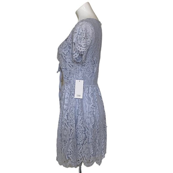 Tobi Blue Lace Overlay Front Tie Skater Mini Dress, NWT Junior's Size M - Picture 7 of 13